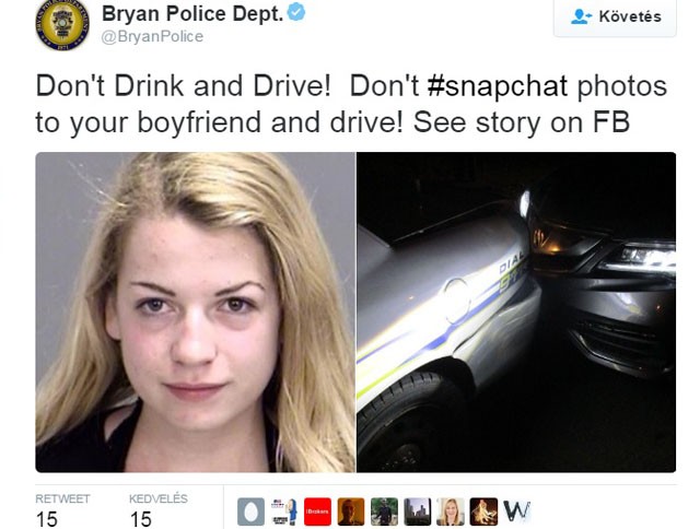 snapchat, baleset, közösségi média, félmeztelen, rendőr, rendőrautó