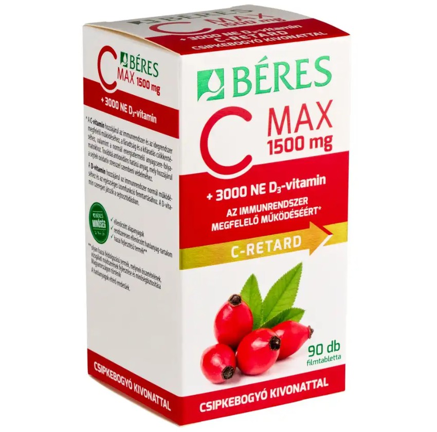 Rossmann - Béres C MAX 1500 mg RETARD csipkebogyó kivonattal + 3000 NE D₃-vitamin filmtabletta (90 db) 6399 Ft helyett a GLAMOUR-napok alatt 20% kedvezménnyel 5119 Ft.