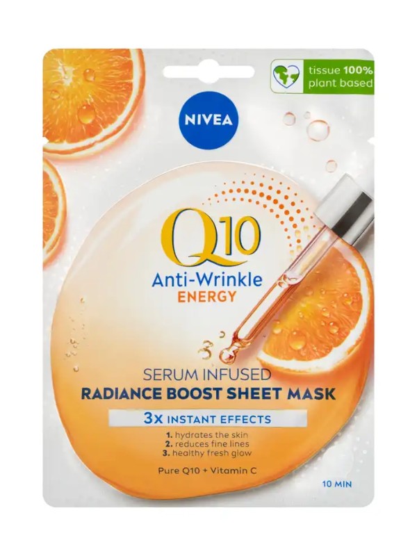Q10 plus C 10 perces energetizáló fátyolmaszk NIVEA 1889 Ft, GLAMOUR-kuponnal, 40% kedvezménnyel 1133,4 Ft a Rossmann üzleteiben és online 