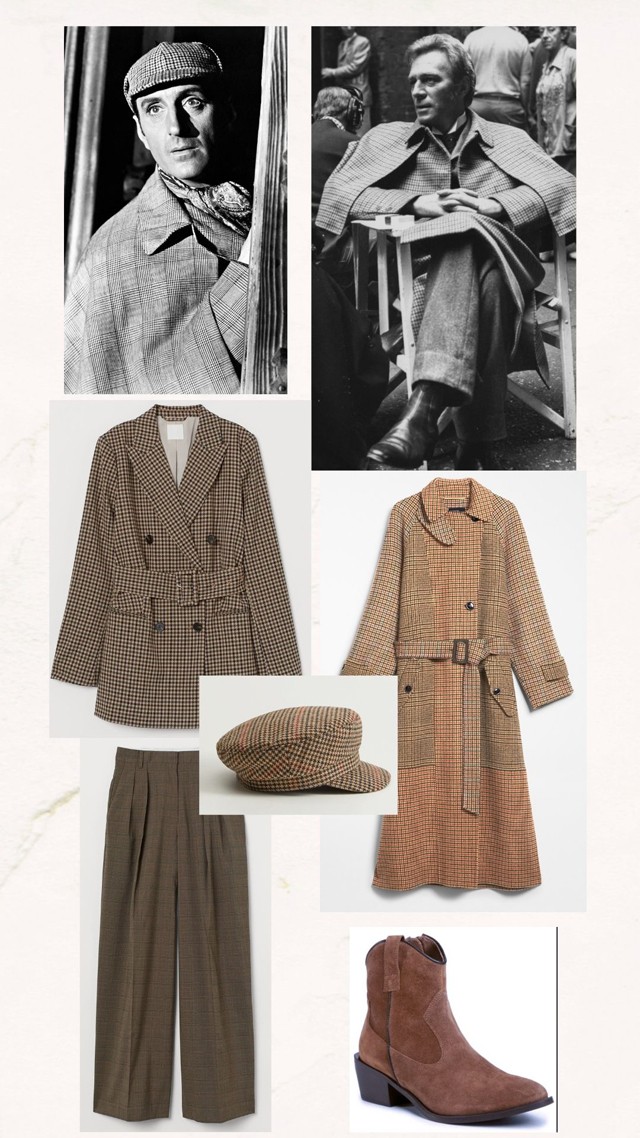 Arthur Conan DoyleSherlock HolmesSir Arthur Conan Doyle kitalált nyomozójával, és hű társával Watson doktorral, 1887-ben találkozhattak először az olvasók. Mint briliáns londoni detektív, Sherlock Holmes ismert magas intelligenciájáról, megfigyelőképességéről, és a logikájáról, melyeket a bűnügyek megoldásánál igen különlegesen használ. Alighanem az egyik legnépszerűbb fiktív krimifigura az irodalomban.Sherlock Holmes stílusa már több mint egy évszázada meghatározza az öltözködést, és nem csak a férfiak esetében.Kabát WEEKEND MAX MARA weekendmaxmara.comZakó és nadrág H&M 12995 Ft, 14995 FtSapka MANGO 6595 FtCsizma GINO ROSSI - CCC 30900 Ft