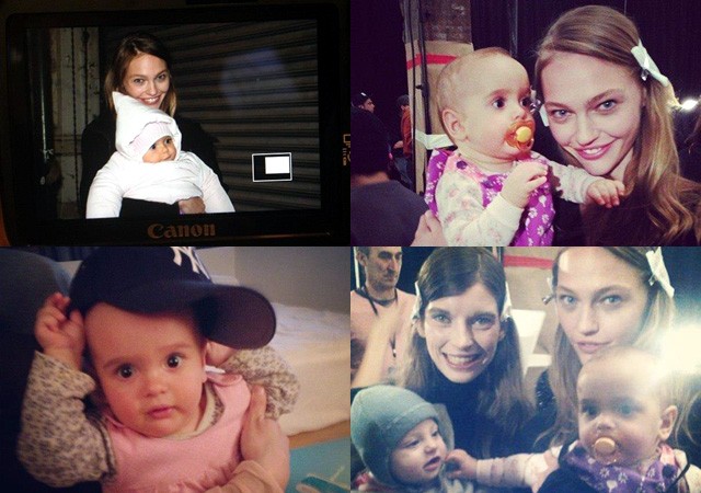 Sasha Pivovarova és kislánya, Mia Isis a Proenza Schouler show backstage-ében