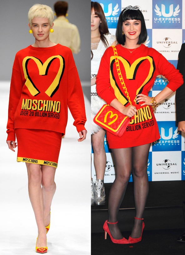 Katy Perry vonzódik az extrém megjelenéshez, és nem várt őszig, hogy magára öltse a Moschino ősz-téli kollekciójában látott cuki darabot, amihez – biztos, ami biztos - még szalagot is kötött a hajába.