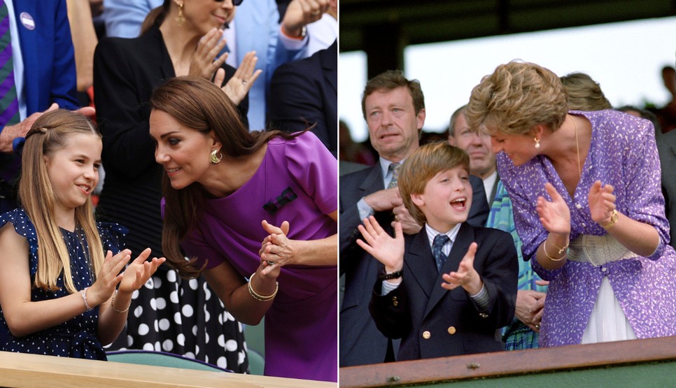 Katalin hercegné és Sarolta 2024-ben, Vilmos herceg és Diana hercegné 1991-ben