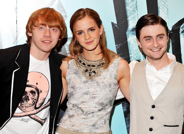 A Harry Potter-filmek főszereplői: Rupert Grint, Emma Watson, Daniel Radcliffe