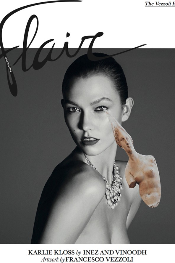 A Flair magazin Francesco Vezzoli művészete előtt tisztelgett az antik szobor könnycsepp sem áll rosszul Karlie-nak.