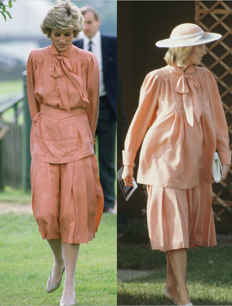 Imádjuk, hogy két megjelenésben is megmutatta Diana ugyanazt a szettet, amely Peach Fuzz színben tündökölt