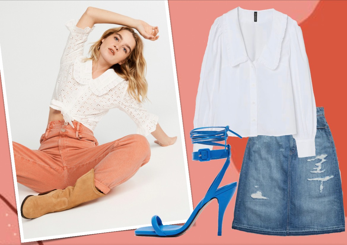 A klasszikus fehér ing is átesett egy kis fazonigazításon és nyáron új formavilággal tér vissza. Neked melyik lesz a kedvenced? Fotó: CLAUDIA PIERLOT-claudiapierlot.com; Blúz: H&M 5995 Ft; A-vonalú farmerszoknya: G-STAR RAW 30 900 Ft; Szandál: ZARA 25995 Ft