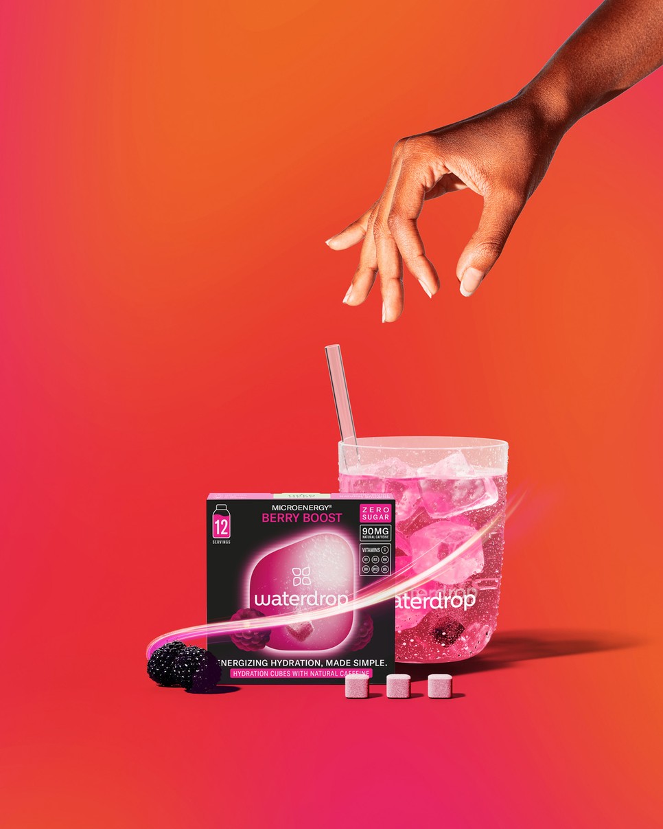 A Waterdrop Mango Boost és Cherry Boost Microenergy italkockái a guayusa és guarana természetes koffeintartalmával biztosítanak hosszan tartó, kiegyensúlyozott energiát