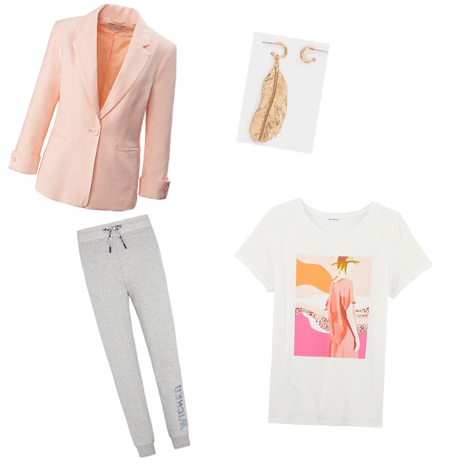 Tréningnadrág F&F 5490 Ft, póló PROMOD 4495 Ft, zakó ORSAY 6995 Ft, Fülbevaló PARFOIS 2495 Ft