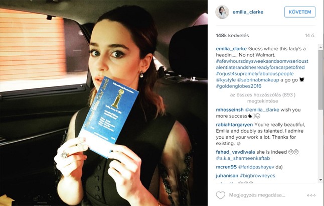 Emilia Clarke izgatottan várja a díjátadót