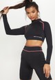 PRETTYLITTLETHING LONG SLEEVE BLACK ZIP BACK GYM TOP - www.prettylittlething.com