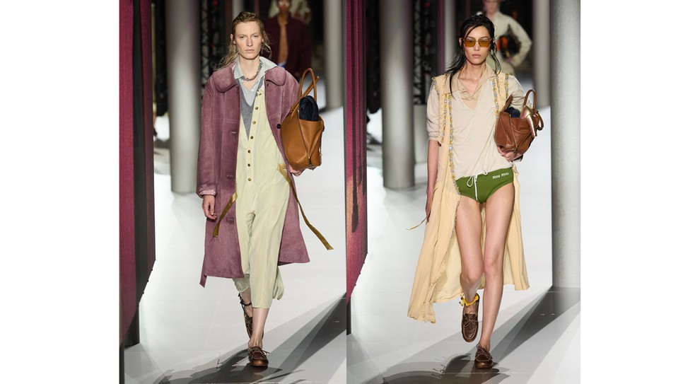 A Miu Miu kifutón több összeállításban is megjelent a vitorlás cipő ezzel is bizonyítva sokoldalúságát