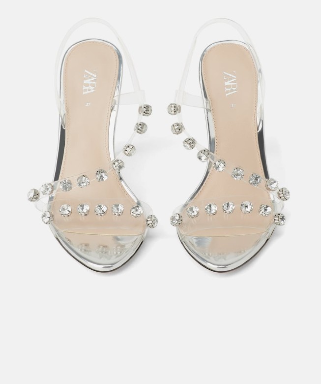 Strasszos telitalpú plasztik szandál ZARA 25995 Ft