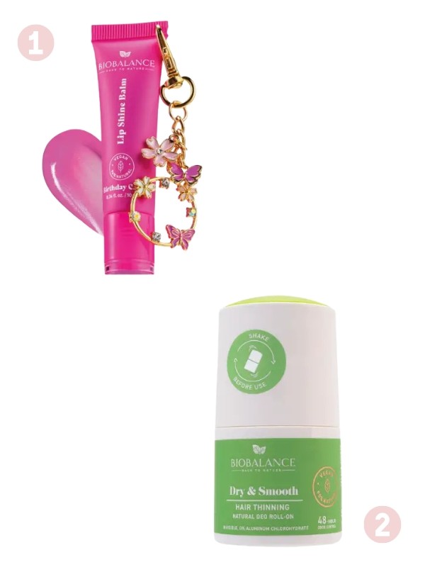 1. Birthday Cake ajakbalzsam BIOBALANCE 3499 Ft/10 ml 2. Dry&Smooth dezodor BIOBALANCE 2999 Ft/50 ml (59,98 Ft/1 ml)
