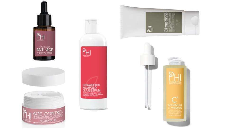Strawberry hajápoló olajszérum PHI COSMETICS 8990 ft/101 ml (89 Ft/1 ml)Woodpower krémdezodor PHI COSMETICS 4990 Ft/50 gC2 Maximum C-Vitamin szérum PHI COSMETICS 15 990 Ft/30 mlAnti-Age Vadrózsa olaj szérum PHI COSMETICS 5990 Ft/10 mlAge Control Hidratália arckrém PHI COSMETICS 10 990 ft/30 ml