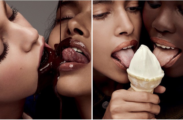foodporn, kajapornó, love magazin, fotósorozat, editorial, anna ewers, sara sampaio, stella maxwell, szépséganyag, szájfény, rúzs, fotók