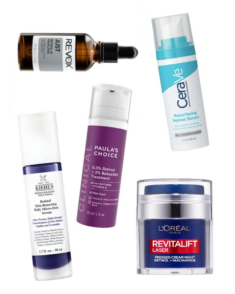 JUST Retinol szkvalénban REVOX 2499 Ft/30 ml, KIEHL'S 26 700 Ft/50 ml, Clinical 0.3% Retinol + 2% Bakuchiol szérum PAULA’S CHOICE 22 990 Ft/30 ml, Retinolos bőrfelszín megújító szérum CERAVE 6199 Ft/30 ml, Revitalift Laser Retinol + Niacinamide Press-Cream arckrém L’ORÉAL PARIS 8199 Ft/50 ml