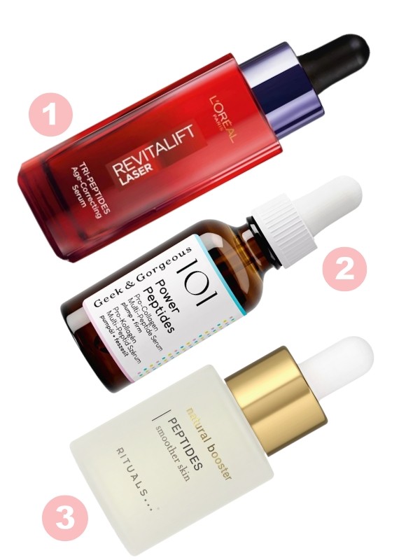 1. Revitalift Laser három peptides szérum L'ORÉAL PARIS 6999 Ft/30 ml 2. 101 Power Peptides szérum GEEK&GORGEOUS 5490 Ft/30 ml 3. Peptides Natural Booster szérum RITUALS 8100 Ft/20 ml 