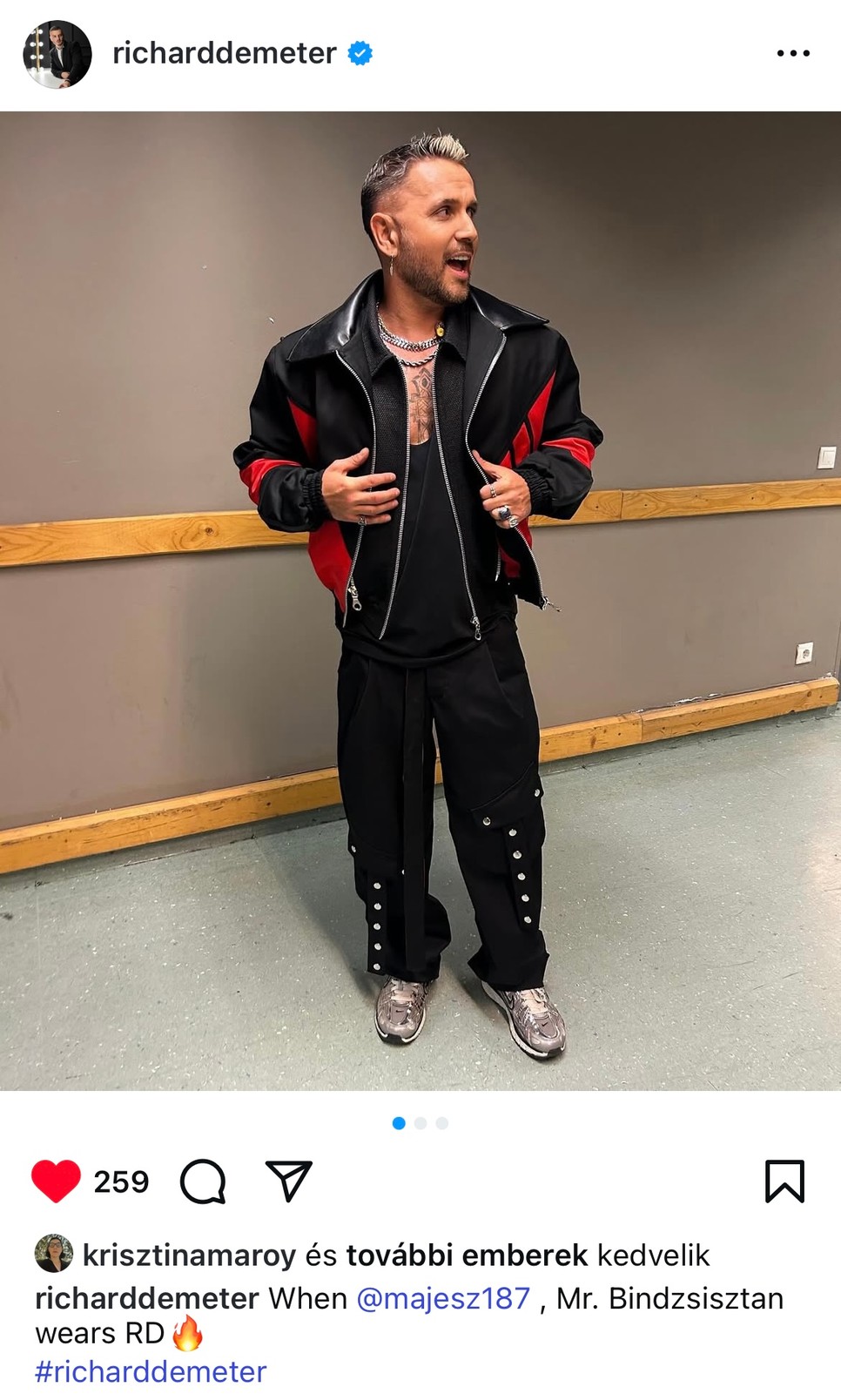 A tervező, Demeter Richárd maga is büszkén osztotta meg a Majka öltözékéről készült koncertfotókat