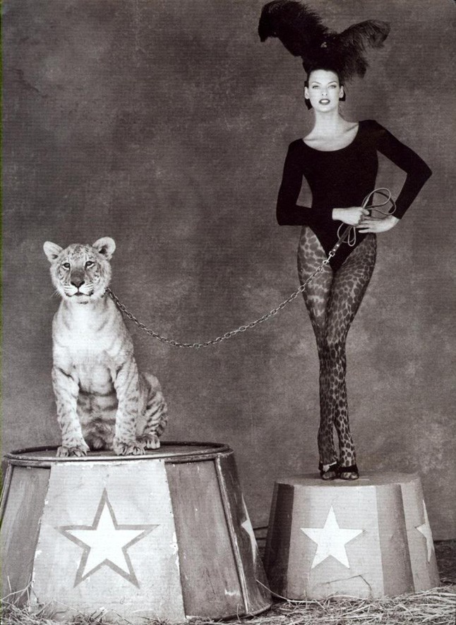 A legnagyobb fotósokkal dolgozott, Irving Penn kamerájának pózol 1991-ben