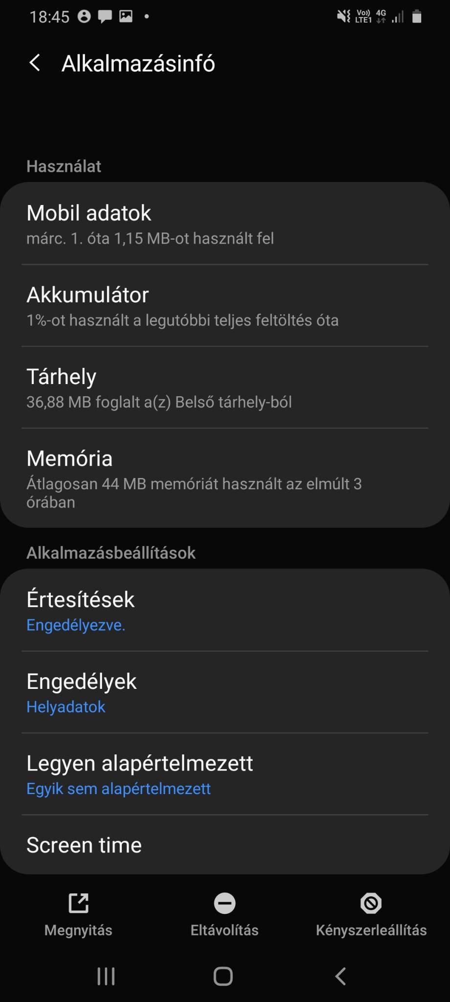 Android alkalmazásinfó