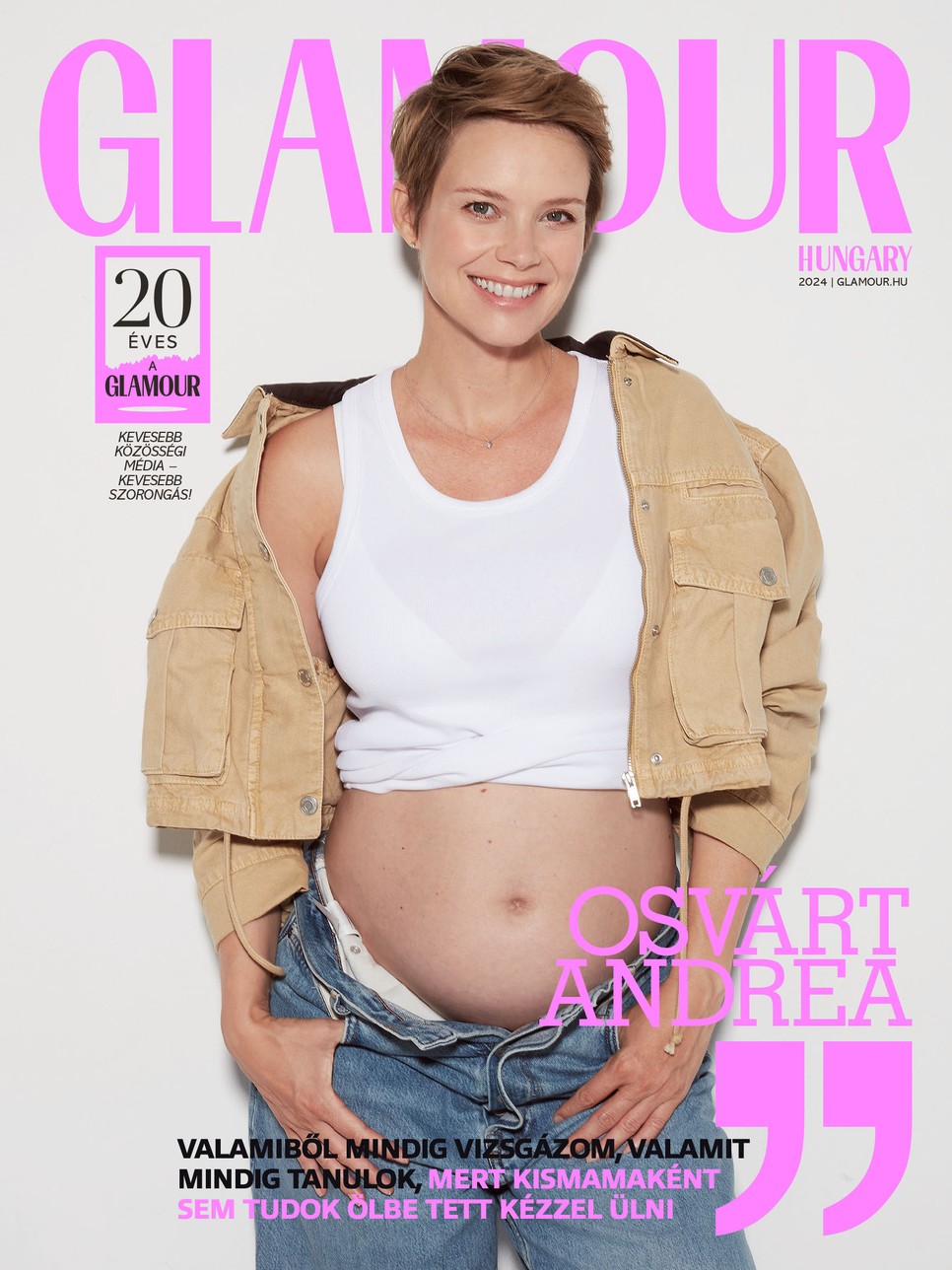 Osvárt Andrea színésznő a GLAMOUR digitális címlapján Kardigán ZARA, Farmer COS