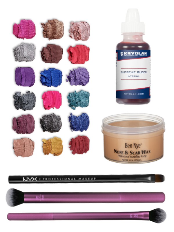 Forever Flawless szemhéjpúder paletta (Constellation) MAKEUP REVOLUTION 4799 Ft, Supreme Blood Internal művér  KRYOLAN 1500 Ft/15 ml, Sebkészítő viasz BEN NYE 4600 Ft/28 g, Ecset NYX COSMETICS 3490 Ft, Két darabos ecset szett REAL TECHNIQUES 5990 Ft