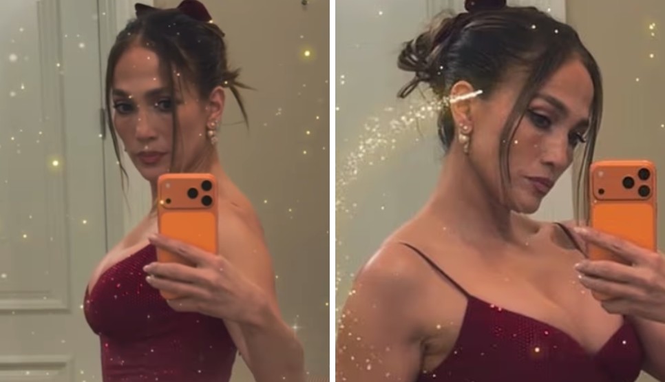 Jennifer Lopez dekoltázsvillantó szettje karácsonyról