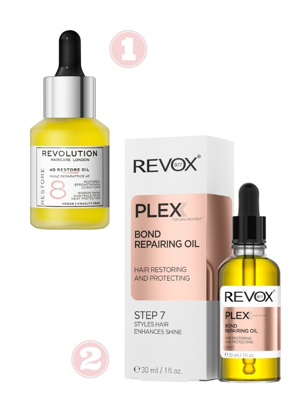 1. Plex 8 4D hajkötés helyreállító hajolaj REVOLUTION 5999 Ft/30 ml 2. Plex 7 hajvégápoló olaj REVOX 4699 Ft/30 ml