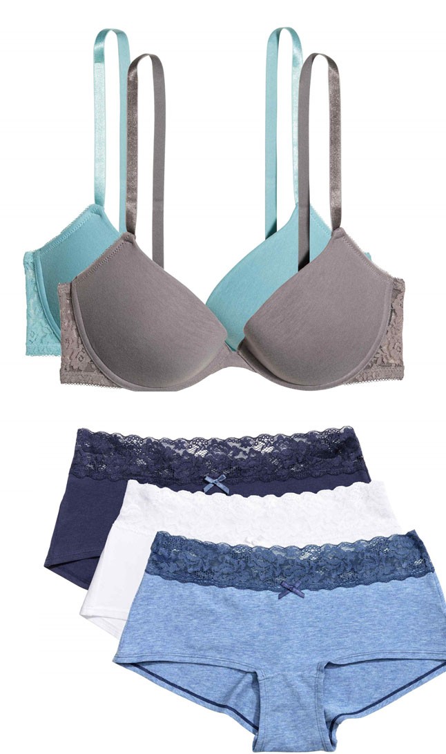 Szivacsos melltartó H&M 3990 Ft/2 db helyett 3190 Ft/2 db, pamut francia bugyi H&M 3490 Ft/3 db helyett 2790 Ft/3 db