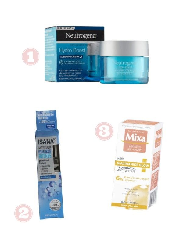 1. Hydro Boost éjszakai arckrém NEUTROGENA 4199 Ft/50 ml (83,98 Ft/1 ml) a Rossmann üzleteiben és online, GLAMOUR kuponnal, 30% kedvezménnyel 2939,3 Ft 2. Hyaluron szérum kollagénnal ISANA 1999 Ft/30 ml a Rossmann üzleteiben és online, GLAMOUR kuponnal, 25% kedvezménnyel 1499,25 Ft 3. Niacinamidos hidratáló krém MIXA 2199 Ft/50 ml (43,98 Ft/1 ml) a Rossmann üzleteiben és online, GLAMOUR kuponnal, 30% kedvezménnyel 1539,3 Ft