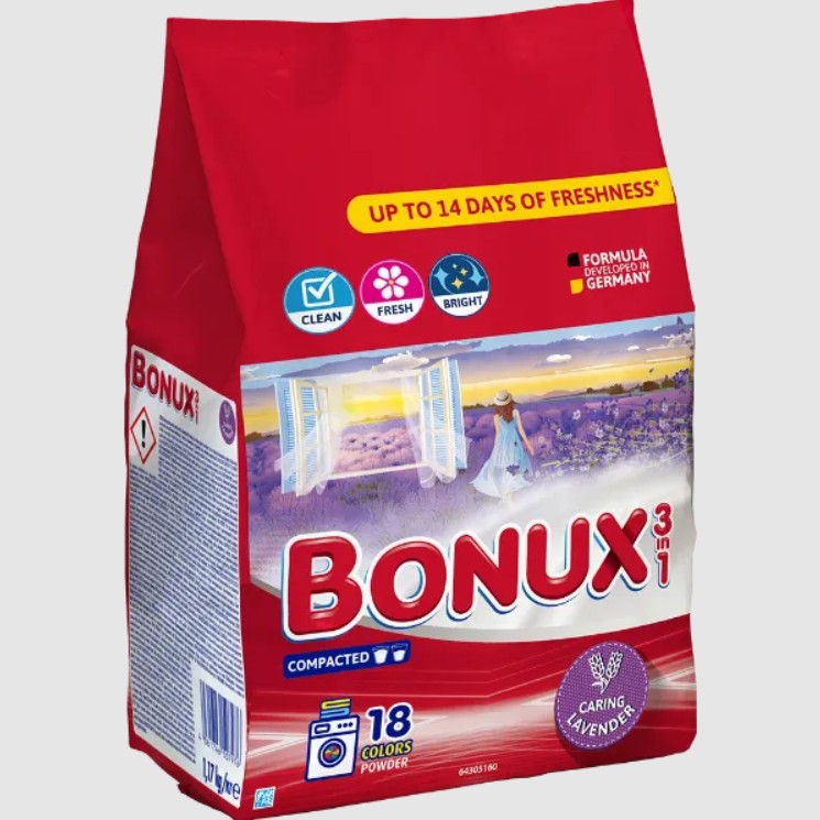 BONUX mosópor 1,17 kg Caring Levander (18 mosás) a shoperia.hu-n GLAMOUR kuponnal, 20 % kedvezménnyel 1279 Ft.