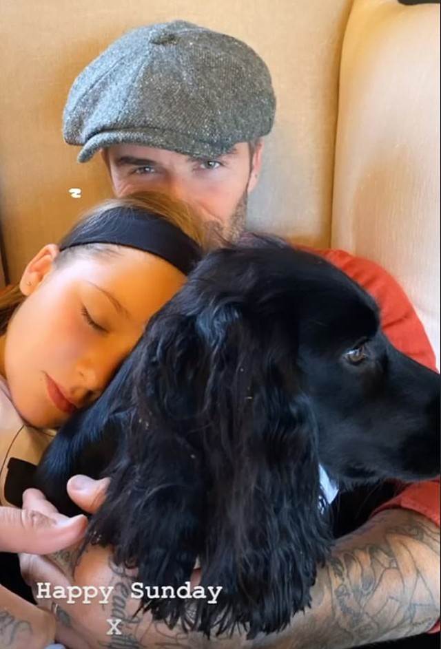 Idill a köbön: édesapjára dőlve szundít David Beckham lánya