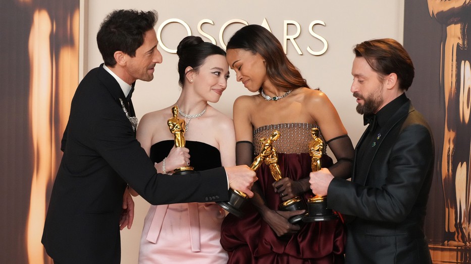 Adrien Brody, Mikey Madison, Zoe Saldaña és Kieran Culkin, a 97. Oscar nagy nyertesei