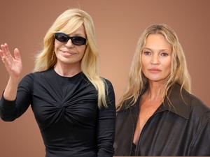 Megérkezett Donatella Versace utolsó kollekciója: Kate Moss aligruhában pózol a kampányban