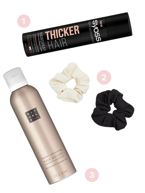 1. Thicker Hair hajlakk SYOSS 2199 Ft/300 ml (7,33 Ft/1 ml) 2. Fodros hajgumi szett H&M 1795 Ft 3. Elixir Hair dúsító hajhab 4890 Ft/200 ml (24,45 Ft/1 ml)
