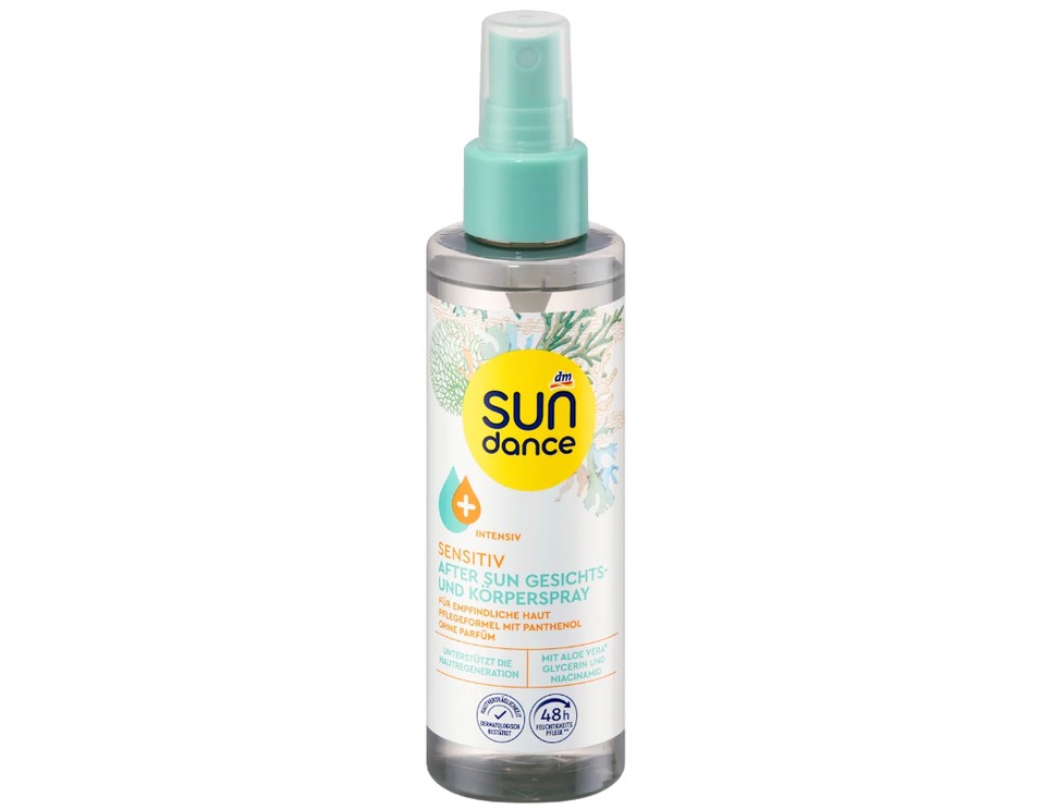 A SUNDANCE Szenzitív napozás utáni spray arcra és testre könnyű spray állaga különösen praktikus, gyorsan felvihető és hamar beszívódik