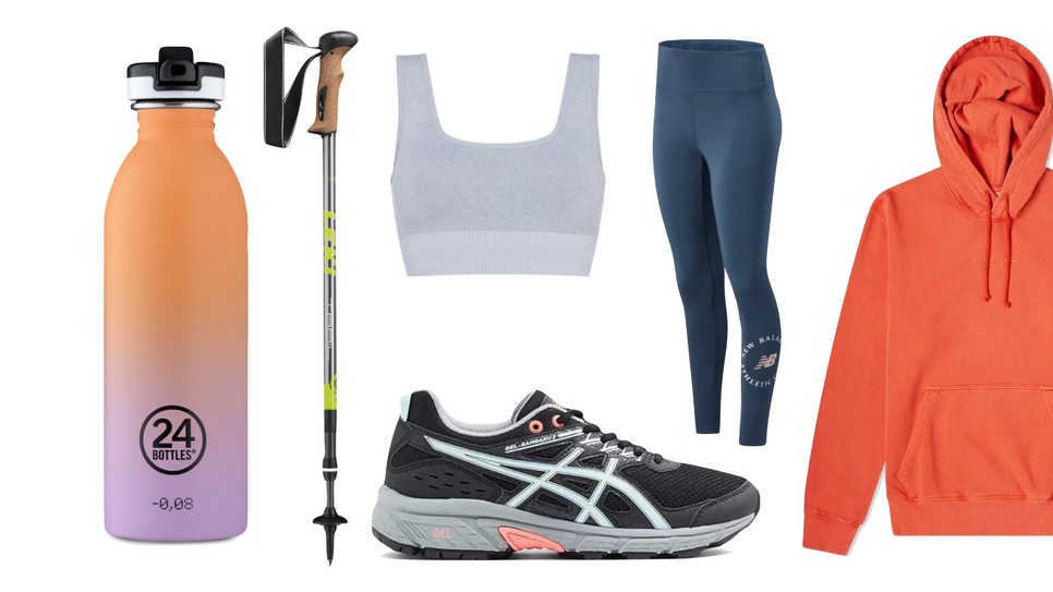 Kulacs 24bottles - answear.hu, túrabot LEKI - hervis.hu, top F&F 3190 Ft, Sportcipő ASICS - Deichmann 17 990 Ft, legging NEW BALANCE - newbalance.hu, pulóver ADIDAS - answear.hu