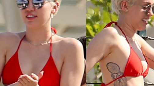 Miley Cyrus piros bikiniben