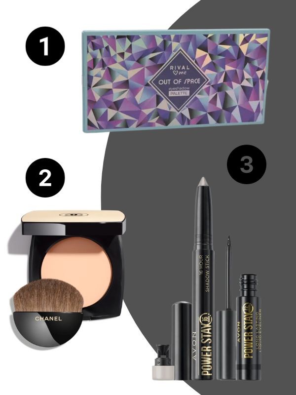 1. Szemhéjpúder paletta (05 Out Of Space) RIVAL LOVES ME 2. Healthy Glow kompaktpúder (B10) CHANEL - chanel.com 3. Intenzív sminkszett (Cool Silver) AVON 4999 Ft
