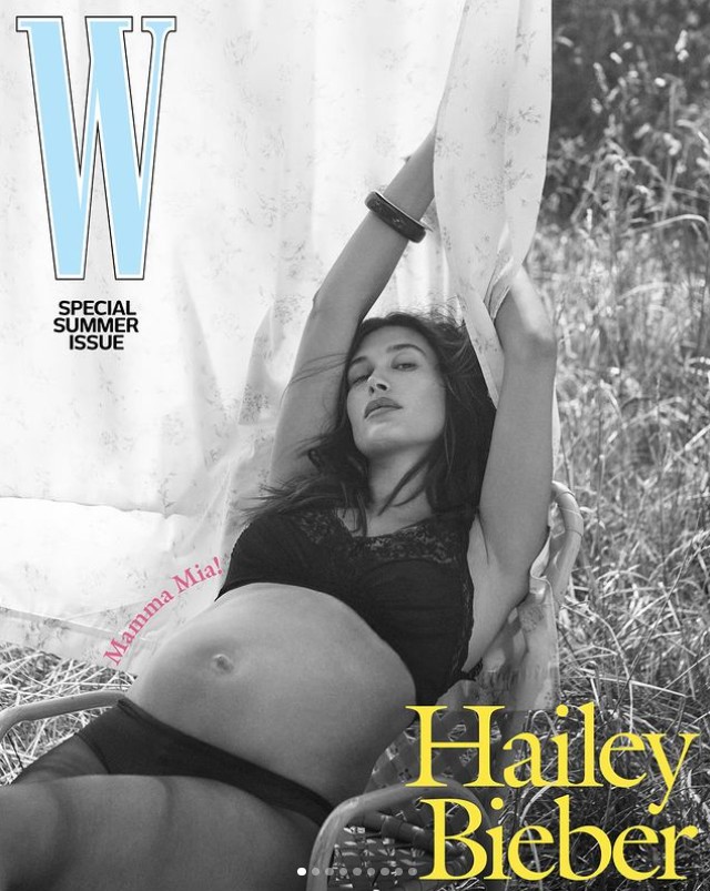A várandós Hailey Bieber a W Magazine címlapján