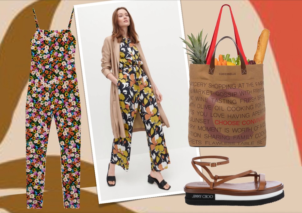 Overál RESERVED 14995 Ft, Virágos overall ZARA 7995 Ft, Vászon bevásárló táska COCCINELLE 19900 Ft, Bőr szandál JIMMY CHOO jimmychoo.com