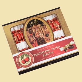 Meggyes szaloncukor díszdobozban SZAMOS MARCIPÁN ajánlott fogyasztói ár 2400 Ft/doboz www.szamosmarcipán.hu