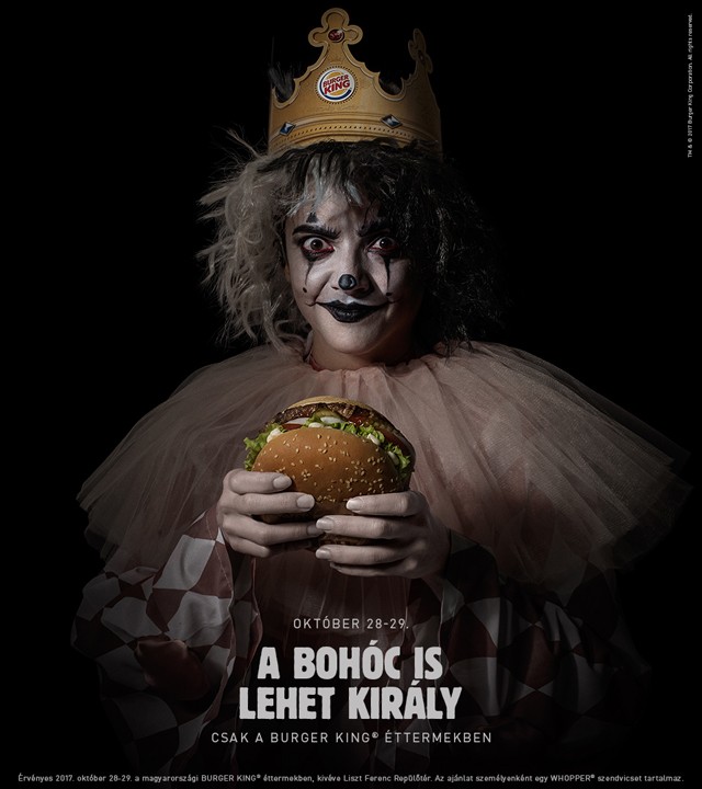 Bohócőrület a Burger Kingben! Riogass te is ingyen Whopperért a hétvégén!