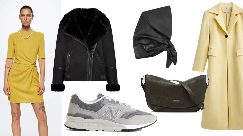 Dzseki F&F 21 990 Ft, Tornacipő NEW BALANCE - newbalance.hu, Fejkendő COS - cos.com, Táska COCCINELLE - coccinelle.com, Kabát MASSIMO DUTTI 149 995 Ft