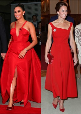 Katalin hercegné ebben az aszimmetrikus ruhában egy merészebb oldalát mutatta meg, de Meghan Markle Wes Gordon egyedi Carolina Herrera dizájnjában még frissebb hatást ért el. A királyi mércéhez és etiketthez mérten ez egy merész darab, bár erre Meghan-nak már nem kell olyan szigorúan ügyelnie.