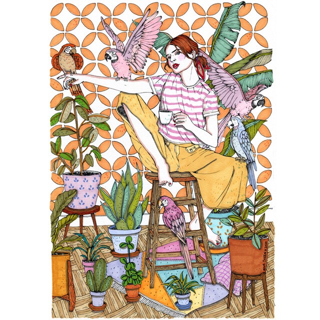 ANA JARÉN, SPANYOLORSZÁG - "Minden nő egyben egy csodanő. Nem csak azért, amit tudnak, hanem a belső univerzumukból adóan". A madridi székhelyű andalúz illusztrátor a mindennapi pillanatok szépségét jelenítette meg egy női karakterrel a főszerepben. Az illusztrációja barátságos légkört áraszt a popkultúra népszerű ikonjaival. A neves alkalomból Ana mélyebbre ment a belső világban, amelyet úgy jellemez, hogy "az ő sajátja, amelyben a mélyebb gondolataink megjelennek és egyedivé tesznek minket." @anajarenillustration