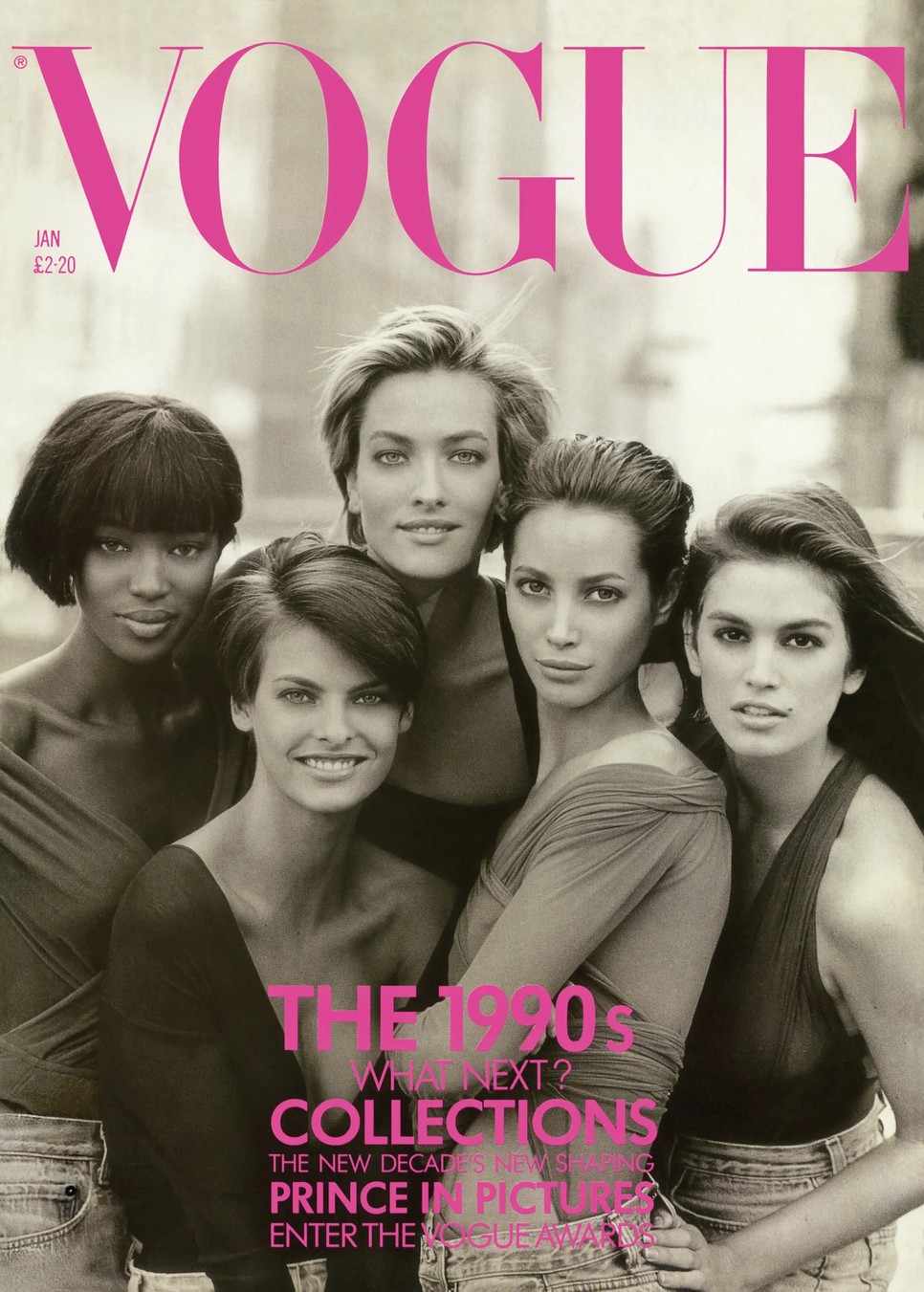 Photographed by Peter Lindbergh alongside Naomi Campbell, Linda Evangelista, Christy Turlington and Cindy Crawford for the January 1990 issue.