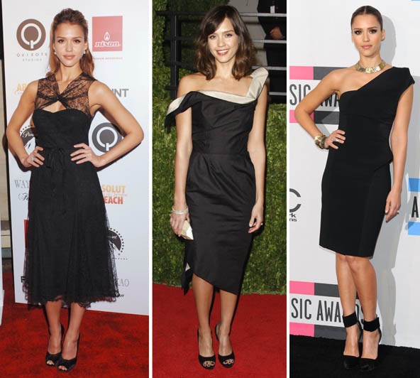 A kis feketét nagyon kedveli. Lehet izgalmas szabású vagy romantikus, csipkés, de letisztult vonalú is, mint például a jobboldali Cushnie et Ochs darab. Ez Jessica egyik kedvenc színe.