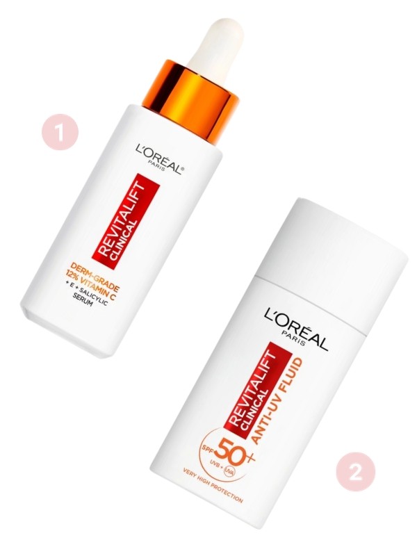 1. Revitalift Clinical szérum 12% tiszta C-Vitaminnal L'ORÉAL PARIS 7399 Ft/30 ml 2. Revitalift Clinical fényvédő SPF50+ C-Vitaminnal L'ORÉAL PARIS 6199 Ft/50 ml (123,98 Ft/1 ml)